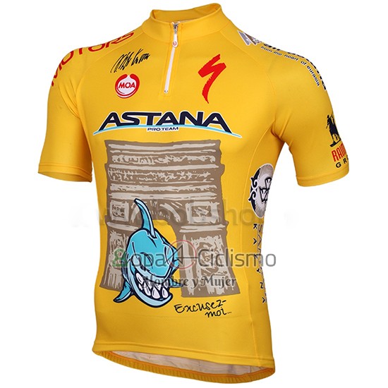 Astana Ropa Ciclismo Culotte Corto 2014 Mangas Cortas AMarillo